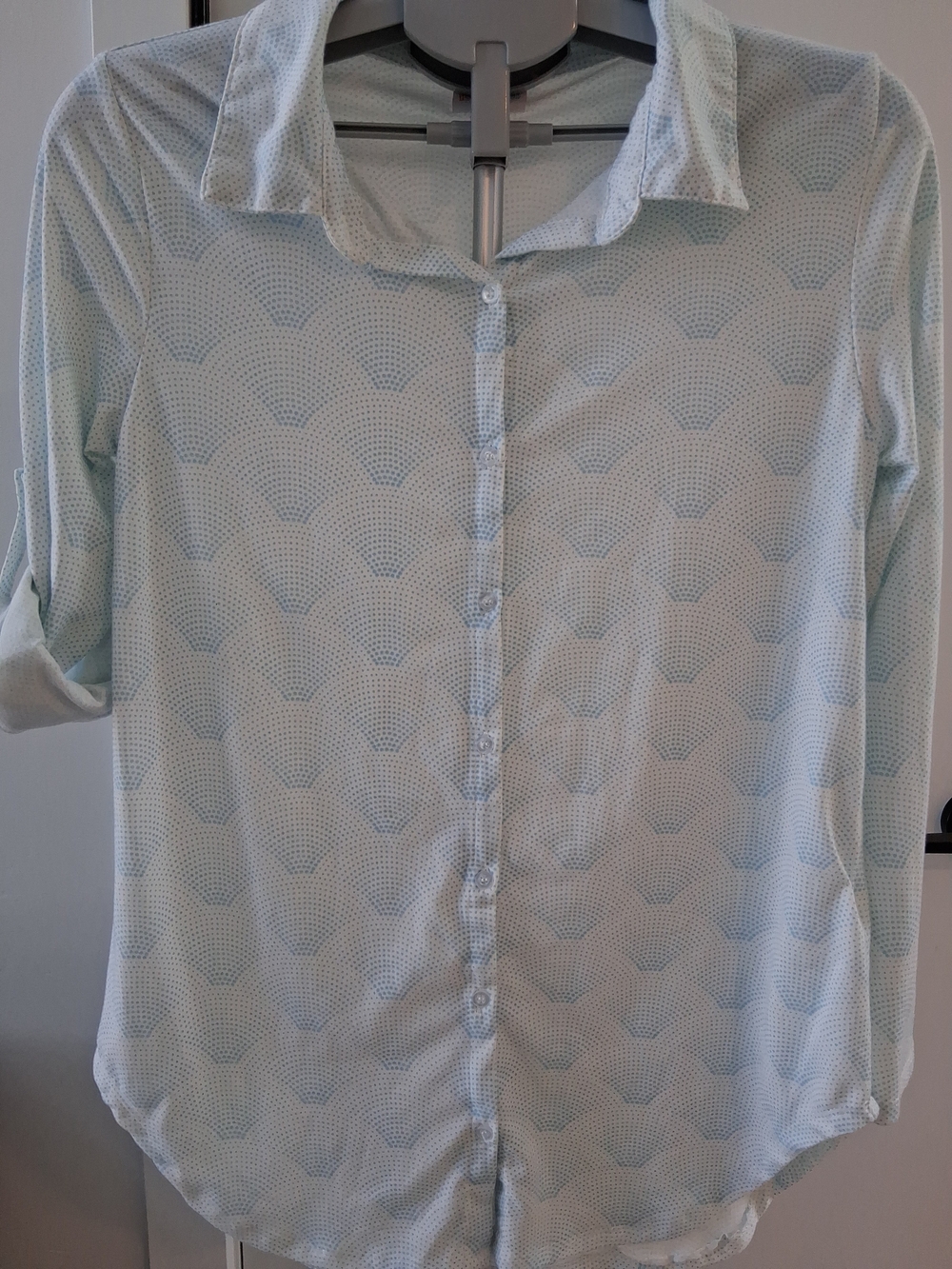 Light Blue Patterned Button-Up Women's Shirt